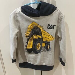Cat Kids' Beige and Black Hoodie with Yellow Dump Truck Design 3t